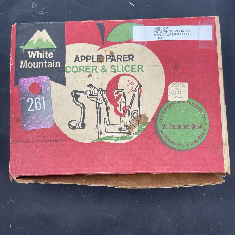 Vtg WHITE MOUNTAIN APPLE PEELER PARER CORER SLICER‎ ORIGINAL BOX W/directions